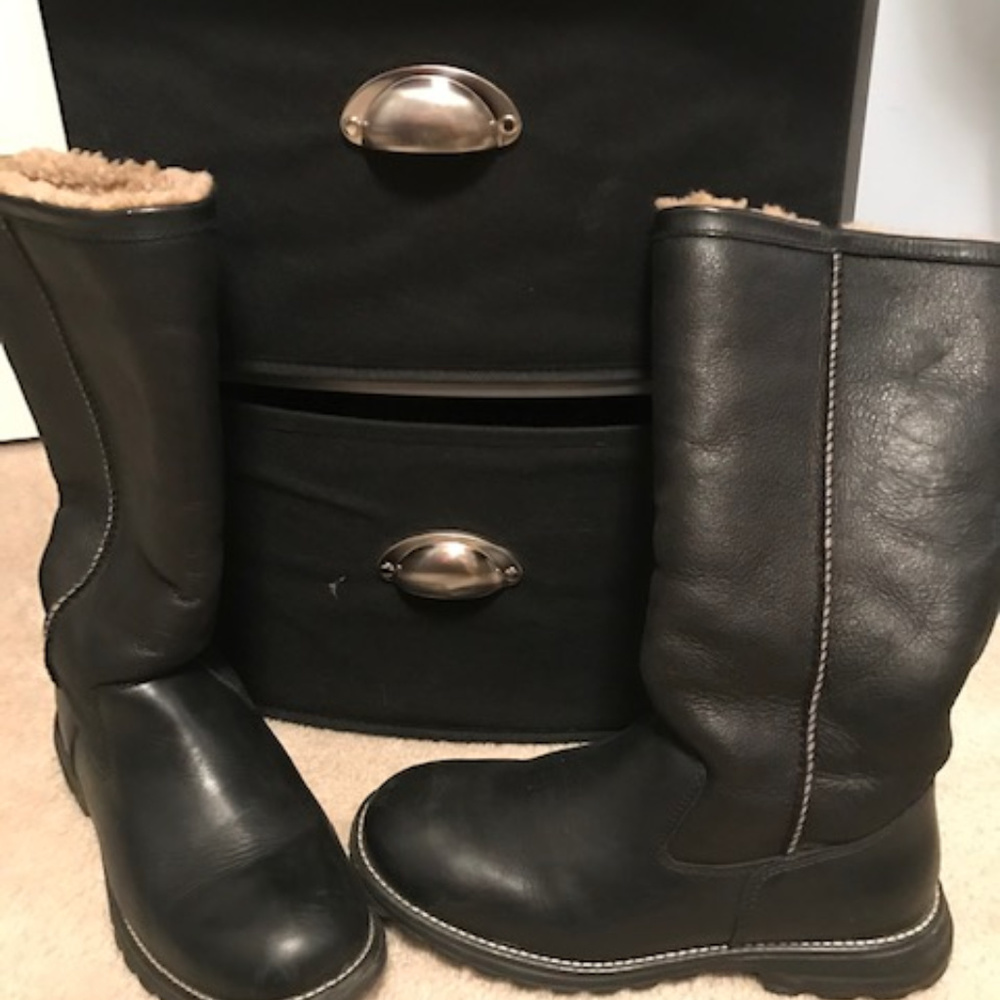 Ugg leather black boots, size 9